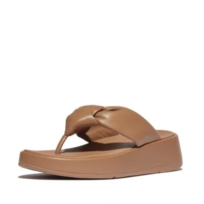 Afbeelding van FitFlop F Mode Knot Soft Leather Flatform Toe Post Sandals BRUIN Maat 37