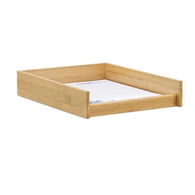 Afbeelding van Relaxdays brievenbak hout papierbak vlak bamboe look documentenbak A4 bureau