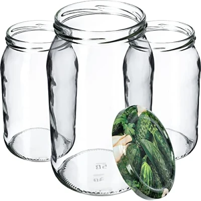 Afbeelding van KADAX Weckpotten, 900 ml, inmaakpot om in te doen, inmaakpotten voor schroefdeksel, inmaakpot, voorraadpot, conservenpot (24 stuks, augurken)
