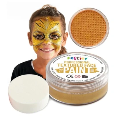 Afbeelding van Festicy Professionele theaterschmink, goud, 20 g, incl. spons, en 71 3 &amp; Reach gecertificeerd, ideaal als make up voor carnaval carnaval, min. 30 gezichten, kindermake up, veilig