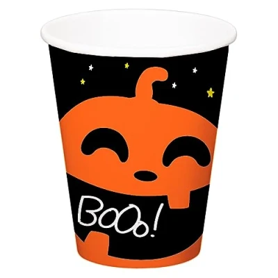 Afbeelding van Halloween thema feest beker 6x pompoen print papier 250 ml Feestbekertjes