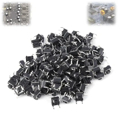 Afbeelding van 100st tactiele drukknopschakelaars, kortstondige drukknopschakelaar 6x6x4,3 mm, micro toetsschakelaaraccessoire, toetsschakelaarassortimentset voor printplaat