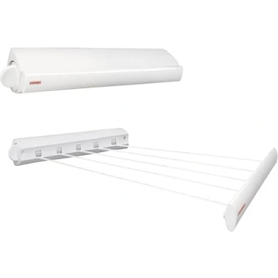 Afbeelding van Leifheit Wanddroger Rollfix 210 Longline Waslijn Voor 2 Wasmachineladingen, Uittrekbaar Wasrek, 21 Meter Lijnlengte, Wit