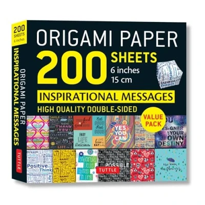 Afbeelding van Origami Paper 200 Sheets Inspirational Messages 6 inch 15 cm Tuttle HighQuality Double Sided Printed with 12 Different Designs Instructions for 8 Projects Included