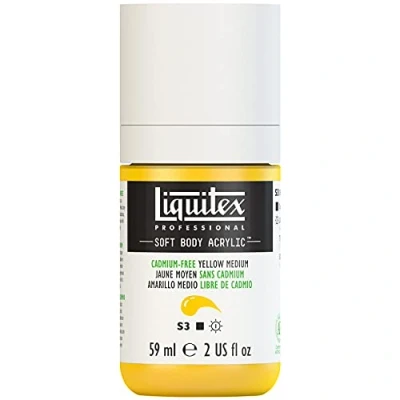 Afbeelding van Liquitex 1959890 Professional Acrylfarbe Soft Body Künstlerfarbe in cremiger deckender Konsistenz, hohe Pigmentierung, lichtecht &amp; alterungsbeständig, 59ml Flasche Kadmiumfrei Gelb Mittel