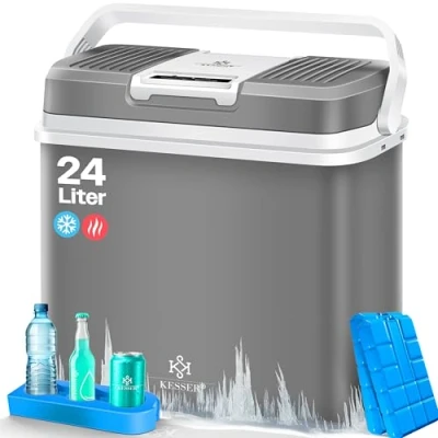 Afbeelding van KESSER® koelbox 24 liter, KOELT en VERWARMT thermo elektrische incl. 2x koelbatterij 12 volt 230 minikoelkast voor auto, boot, camping, strand Zwart/Grijs