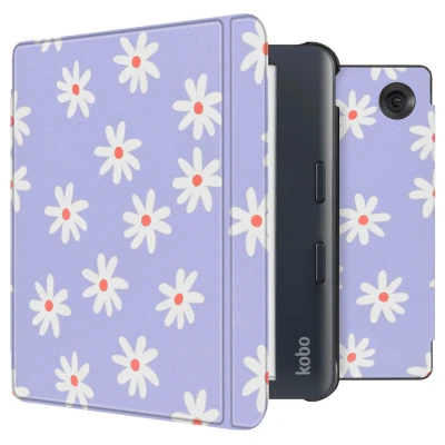 Afbeelding van Kobo Libra Colour Hoes: iMoshion Design Slim Hard Case Sleepcover Bookcase met stand Flowers Distance Kunstleder E Reader Hoezen