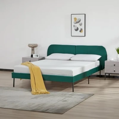 Afbeelding van Gestoffeerd bed Porvoo met bedbodem 140x200 cm donkergroen [en.casa]