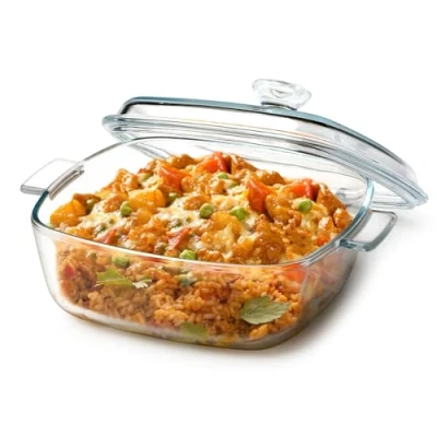 Afbeelding van Vierkante braadpan met deksel Ovenvaste glazen potten handvatten, magnetronschalen deksels Braadpanvorm Kookgerei (1,2 L vierkant)