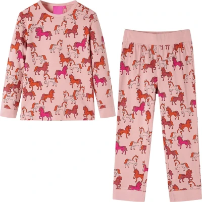 Afbeelding van Kinderpyjama met lange mouwen paardenprint 116 lichtroze