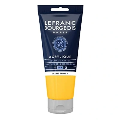 Afbeelding van Lefranc Bourgeois 300390 fijne acrylverf, hoog gepigmenteerd, goede dekking, romige homogene textuur 80ml tube, Medium Yellow