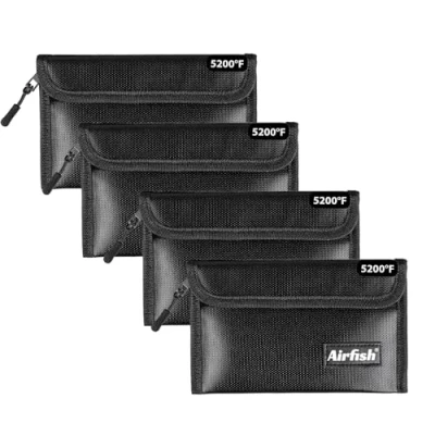 Afbeelding van Airfish 4 pack brandwerende geldzak, 5 x 8 inch vuurvaste portemonnee, waterdichte geldzak met rits, kleine voor waardevolle spullen zwart