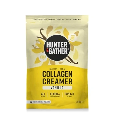 Afbeelding van Hunter &amp; Gather Collageencrème voor koffie I Vanille 300g Grasgevoerd Type 1 3 Rundercollageenpeptiden Zuivelvrij 13.000 mg per portie Ondersteuning Haar, huid, nagels, spieren