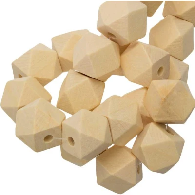Afbeelding van Blanke Houten Kralen Hexagon (16 mm) 25 stuks