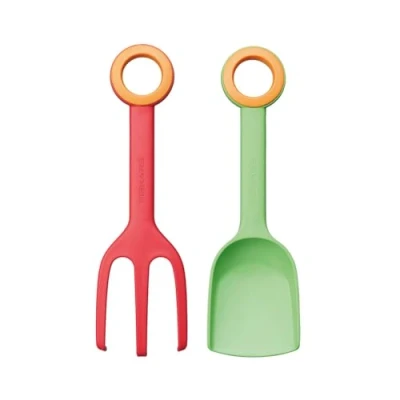 Afbeelding van Fiskars Kinder bloemenschepje en plantvorkje, 2 in 1 set, lengte: 24 cm, glasvezelversterkte kunststof, groen/oranje rood/oranje, MyFirst Fiskars, 1062471