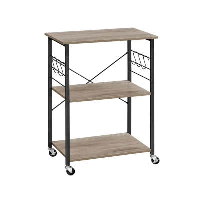 Afbeelding van Keukenplank op 3 niveaus wielen Opbergrek Mobiele organizer Capaciteit 80 kg 40 cm x 60 89 Greige Zwart