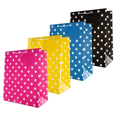 Afbeelding van Hallmark Multi Occasion Gift Bags Bundel 4 grote maten tassen in 1 eigentijds ontwerp (1 geel, roze, blauw en zwart)