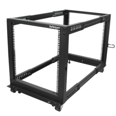 Afbeelding van StarTech.com 12U open frame serverrack met 4 stijlen verstelbare diepte incl. zwenkwielen/stelpo