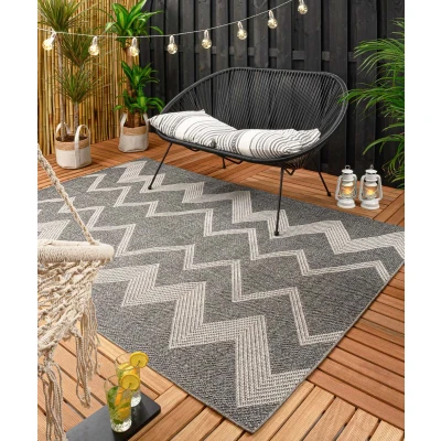 Afbeelding van Buitenkleed Zig Zag Sunny Donkergrijs 66x230 Cm