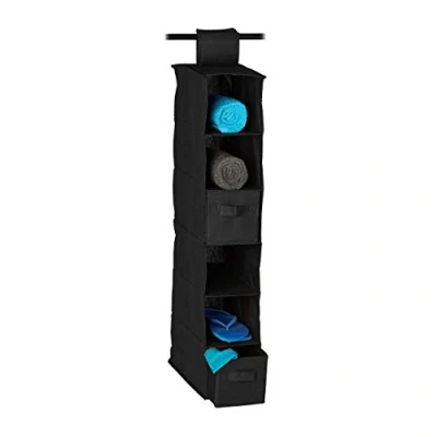 Afbeelding van Relaxdays hangende organizer stof, 6 vakken, 2 lades, voor kledingkast, HBD: ca. 82 x 14,5 30 cm, zwart