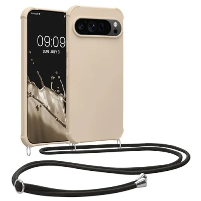 Afbeelding van kwmobile telefoonhoesjegeschikt voor Google Pixel 9 Pro XL Hoesje van siliconen met telefoonkoord In crème