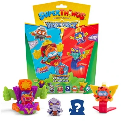 Afbeelding van Rivals of Kaboom 8431618019634 Superthings Rescue Force serie, deze set bevat 4 verzamelfiguren (1 zilveren Captain verrassing en een SuperThing met chroom effect) + 1 Jet Jump Wing