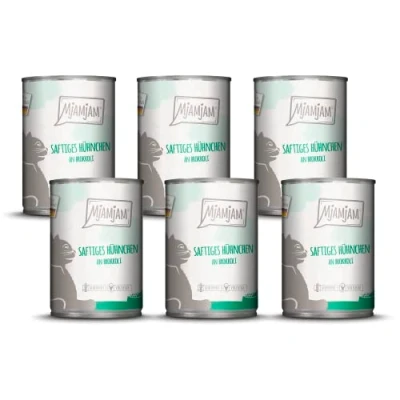Afbeelding van MjAMjAM Premium natvoer voor katten sappige kip met broccoli, pak van 6 (6 x 400 g), graanvrij extra vlees