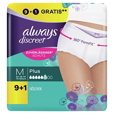 Afbeelding van Always Discreet incontinentiebroekje Plus voor vrouwen, M, 10 slipjes, voorkomt lekken en geurtjes, aangenaam nauwelijks voelbaar