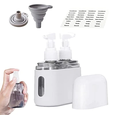 Afbeelding van Mini Shampoo Dispenser Portable Travel Bottle Set, Refillable Bottles Set for Toiletries, Shower Lotion (2 in 1,Grey)