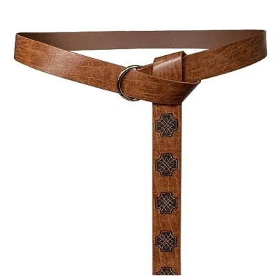 Afbeelding van HiiFeuer Middeleeuwse Reliëf PU Lederen O ring Riem, Retro Renaissance Ridder Riem(Bruin A)