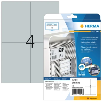 Afbeelding van Etiket HERMA 4216 105x148mm weerbestendig zilver 100stuks