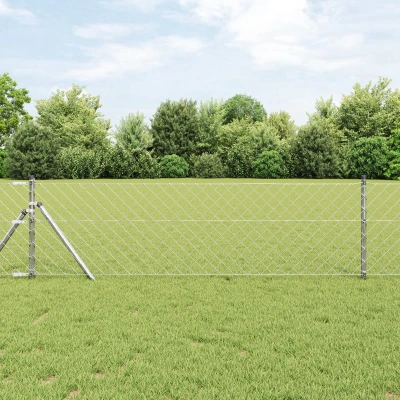 Afbeelding van vidaXL Ketenlink hek met 7 palen 0.6x10 m Verzinkt staal
