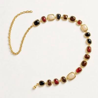 Afbeelding van Saison Nandi Paris Riem 110cm Goud 100% Metaal Verstelbaar (72 110 cm) Multikleur Stenen Statement Accessoire