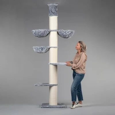 Afbeelding van RHRQuality Krabpaal Maine Coon Tower Plus Licht grijs Plafondhoge voor grote katten 245 265cm