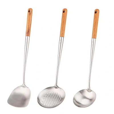 Afbeelding van Wok Spatel en pollepel, Skimmer Ladle Tool Set, 17&quot; voor Wok, 304 RVS Spatel.