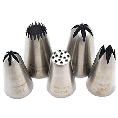 Afbeelding van Tumtanm #9FT #1B #2D #1M #234M Naadloze RVS Piping Icing Tips, 5 Pack Extra Grote Pijpen Nozzles Cupcake Decorating Kit