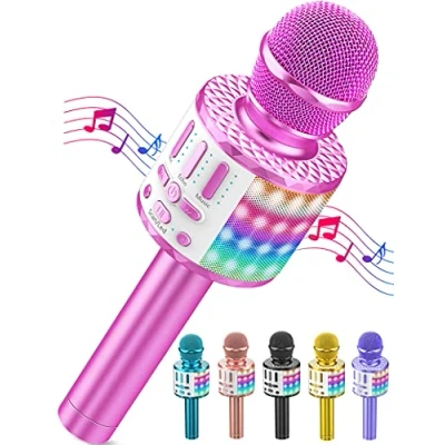 Afbeelding van Draadloze karaoke microfoon, Bluetooth, draagbaar, luidspreker met licht, microfoon voor kinderen/volwassenen, zingen, club, Kerstmis, verjaardag, avond, familie, YouTube
