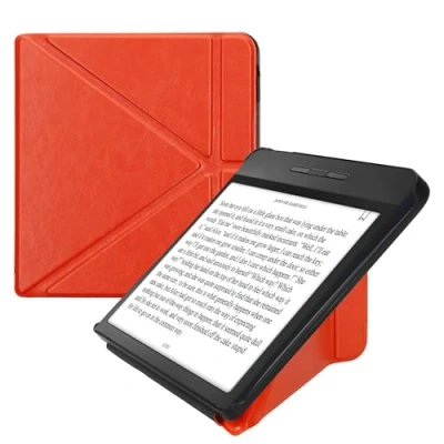 Afbeelding van kwmobile E reader hoesje geschikt voor Kobo Libra H2O hoes Ereader flip case met standaard cover van kunstleer In oranje