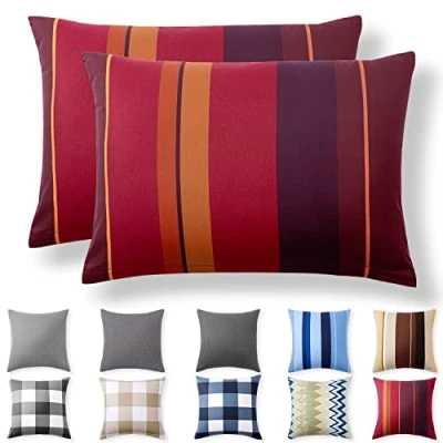 Afbeelding van Alreya set van 2 100% katoen renforcé kussenslopen 50 x 75 cm met YKK ritssluiting hypoallergeen zonder chemische stoffen Karmozijnrode streep