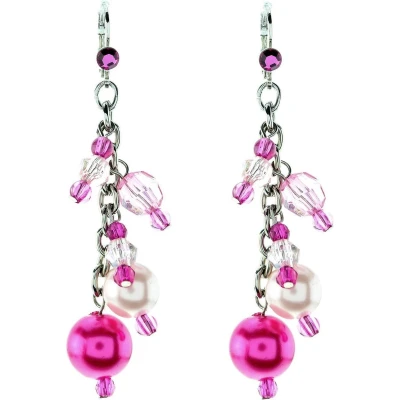Afbeelding van Behave Roze oorhangers met kraaltjes en parels
