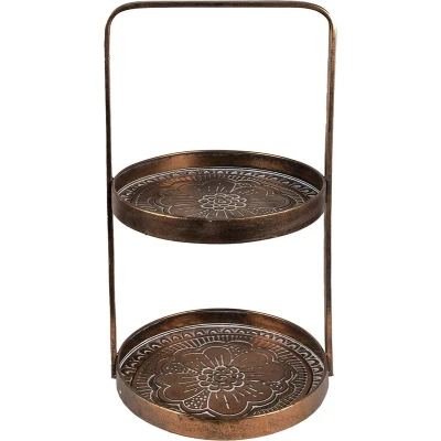 Afbeelding van Clayre &amp; Eef etagère 2 laags Ø 29x53 cm Koperkleurig Metaal Fruitschaal