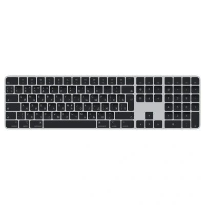 Afbeelding van Apple Magic Keyboard met Touch ID en numeriek toetsenblok: Bluetooth, oplaadbaar. Werkt andere Mac computers silicon; Russisch, Zwarte toetsen