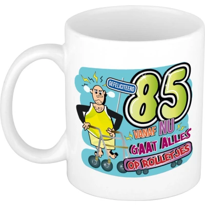 Afbeelding van Bellatio Decorations Cadeau / Verjaardag mok 85 jaar man rollator keramiek mannen cadeautjes feest mokken