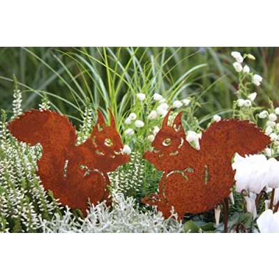Afbeelding van LB H&amp;F Lilienburg Set van 2 tuinstekers herfst tuindecoratie herfstdecoratie roest decoratie patina roeststeker metaal (eekhoorntje set)