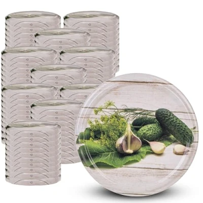 Afbeelding van KADAX Schroefdeksel met diameter van 82 mm, metalen twist off deksel, reservedeksel voor inmaakpotten en weckpotten, deksel 6 inkepingen, inlegkomkommers, 100 stuks