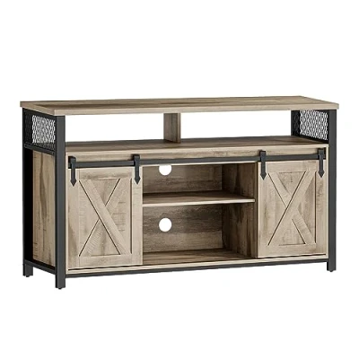 Afbeelding van VASAGLE LTV46B50 Tv meubel, lage kast voor tv&#039;s tot 60 inch, televisietafel met verstelbare planken, schuifdeur, metalen frame, eikenbruin zwart