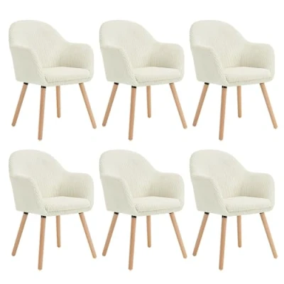 Afbeelding van WOLTU Eetkamerstoelen, set van 6, stoel, eetkamer, eettafel, keukenstoel, armleuning, modern, met armleuningen, corduroy, massief houten poten, beige, EZS26cm 6