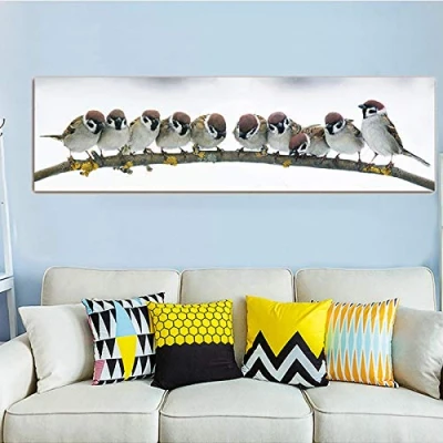 Afbeelding van Muur foto Canvas Schilderij Art Print Vogels op Boom Posters Wall Schilderen Decoratie woonkamer Home Decor 40x120cm Frameloos