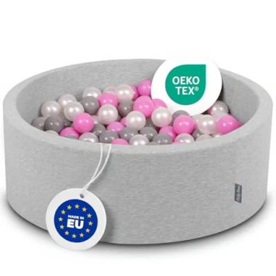 Afbeelding van KiddyMoon Schuim Ballenbak Voor Kinderen Met Ballen Ø 7 Cm Gemaakt In EU, Lichtgrijs:Parel Grijs Roze,90X30cm/200