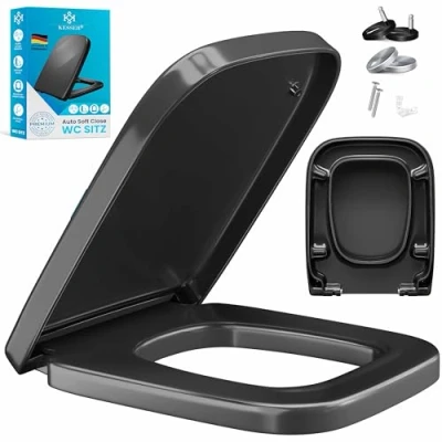 Afbeelding van KESSER® wc bril met softclosemechanisme, Quick Release functie en softclose, eenvoudige montage, deksel van Duroplast, toiletbril roestvrijstalen bevestiging, bril, E vorm, zwart
